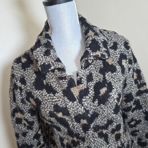 Marc Cain Wool Knit Jacket Sweater N3 Medium Black Grey Abstract Animal Pattern